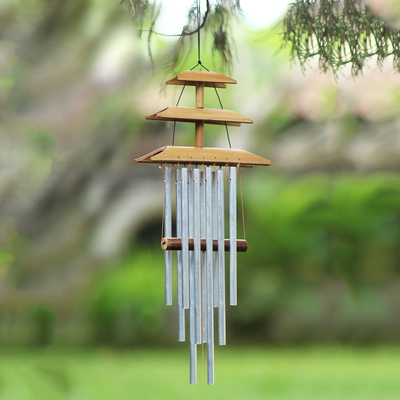 Bamboo wind chime, 'Balinese Temple' - Artisan Crafted Bamboo Wind Chime
