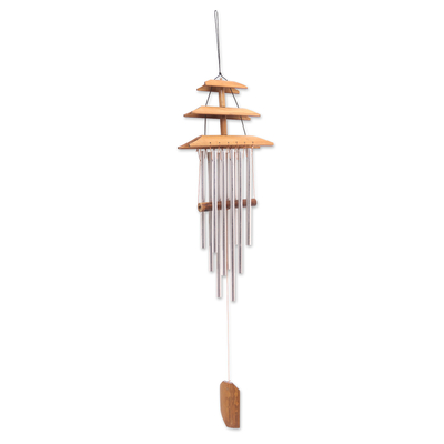 Bamboo wind chime, 'Balinese Temple' - Artisan Crafted Bamboo Wind Chime