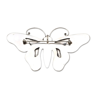 Onyx brooch pin, 'Breathtaking Butterfly' - Sterling Silver and Onyx Butterfly Brooch
