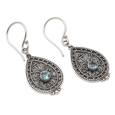 Blue topaz dangle earrings, 'Blue Birthday' - Blue Topaz and Sterling Silver Dangle Earrings