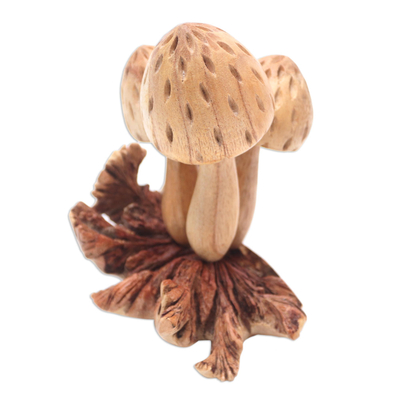Holzskulptur „Lebende Pilze“ - Handgefertigte Pilzskulptur aus Jempinis-Holz
