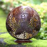Coconut shell catchall, 'Butterfly Waves' - Coconut Shell Butterfly-Themed Catchall