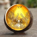 Coconut shell catchall, 'Butterfly Waves' - Coconut Shell Butterfly-Themed Catchall