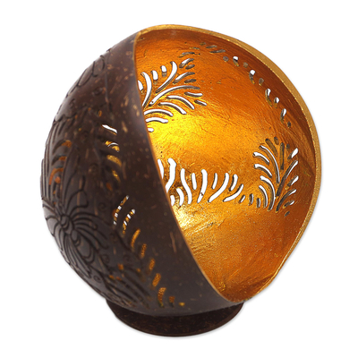 Coconut shell catchall, 'Butterfly Waves' - Coconut Shell Butterfly-Themed Catchall