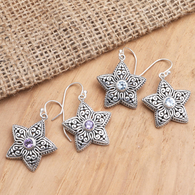 Gemstone dangle earrings, 'Cypress Flowers' - Gemstone Flower-Shaped Earrings