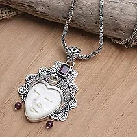 Multi-gemstone pendant necklace, 'Sleeping Royal in Red'