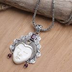 Multi-gemstone pendant necklace, 'Sleeping Royal in Red' - Garnet and Citrine Pendant Necklace