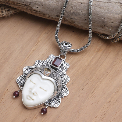 Multi-gemstone pendant necklace, 'Sleeping Royal in Red' - Garnet and Citrine Pendant Necklace