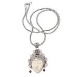 Multi-gemstone pendant necklace, 'Sleeping Royal in Red' - Garnet and Citrine Pendant Necklace