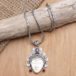 Multi-gemstone pendant necklace, 'Sleeping Royal in Red' - Garnet and Citrine Pendant Necklace