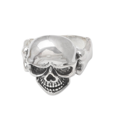 Men's sterling silver cocktail ring, 'Mysterious Skull' - Men's Hand Crafted Sterling Silver Cocktail Ring