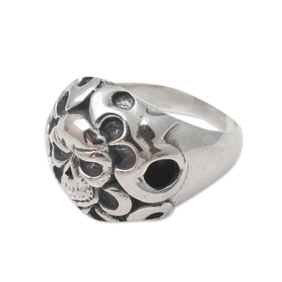 Men's sterling silver cocktail ring, 'Full Moon Skull' - Men's Sterling Silver Cocktail Ring