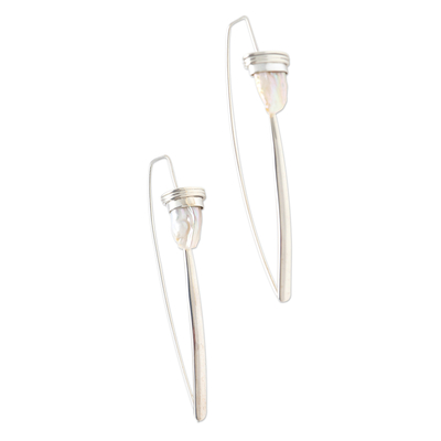 Cultured pearl drop earrings, 'Peach Ocean' - Handmade Cultured Biwa Pearl Drop Earrings