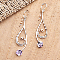 Amethyst dangle earrings, 'Wave Melody in Purple' - Sterling Silver and Amethyst Dangle Earrings