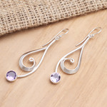 Amethyst dangle earrings, 'Wave Melody in Purple' - Sterling Silver and Amethyst Dangle Earrings