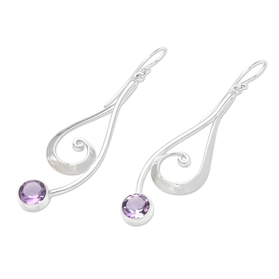 Amethyst dangle earrings, 'Wave Melody in Purple' - Sterling Silver and Amethyst Dangle Earrings