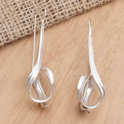 Sterling silver drop earrings, 'Love Loops' - Hand Made Sterling Silver Drop Earrings
