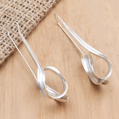 Sterling silver drop earrings, 'Love Loops' - Hand Made Sterling Silver Drop Earrings