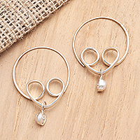 Cultured pearl hoop earrings, 'Love Ocean' - Sterling Silver and Cultured Pearl Hoop Earrings