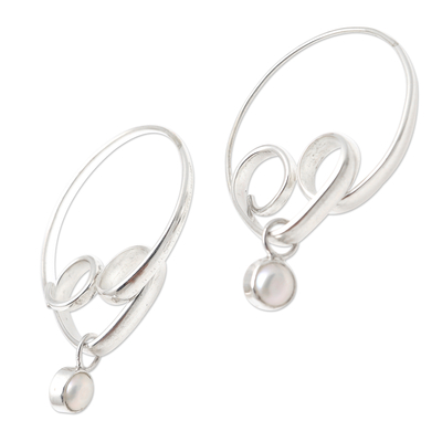 Sterling Silver and Cultured Pearl Hoop Earrings