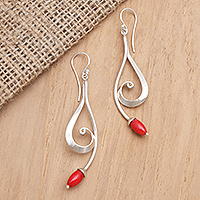 Sterling silver dangle earrings, 'Wave Melody in Red'
