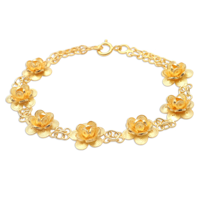 Gold-plated filigree bracelet, 'Golden Afternoon' - Handmade Gold-Plated Sterling Silver Filigree Bracelet