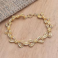 Gold-plated filigree bracelet, 'Wrapped For You' - Gold-Plated Filigree Bow-Motif Bracelet