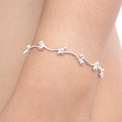 Sterling silver link bracelet, 'Orchid' - Hand Made Sterling Silver Link Bracelet
