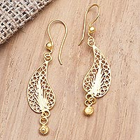 Gold-plated filigree dangle earrings, 'Fall Celebration' - Gold-Plated Sterling Silver Filigree Dangle Earrings