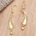Gold-plated filigree dangle earrings, 'Fall Celebration' - Gold-Plated Sterling Silver Filigree Dangle Earrings