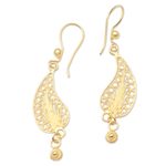 Gold-plated filigree dangle earrings, 'Fall Celebration' - Gold-Plated Sterling Silver Filigree Dangle Earrings
