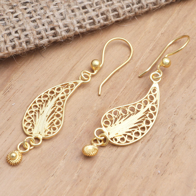 Gold-plated filigree dangle earrings, 'Fall Celebration' - Gold-Plated Sterling Silver Filigree Dangle Earrings