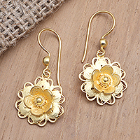 Gold-plated filigree dangle earrings, 'Flower Dream' - Gold-Plated Filigree Floral Dangle Earrings