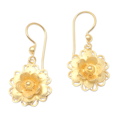 Gold-Plated Filigree Floral Dangle Earrings