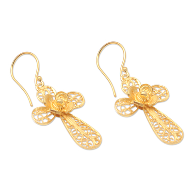 Gold-plated filigree dangle earrings, 'Garden Cross' - Gold-Plated Cross-Motif Dangle Earrings