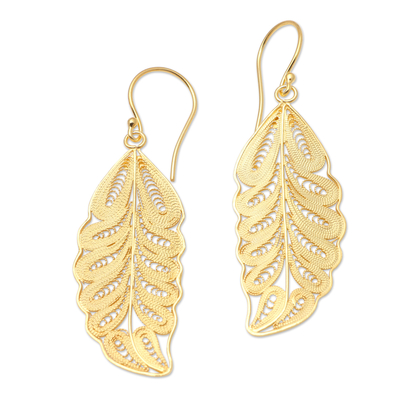 Gold-Plated Leaf Motif Dangle Earrings