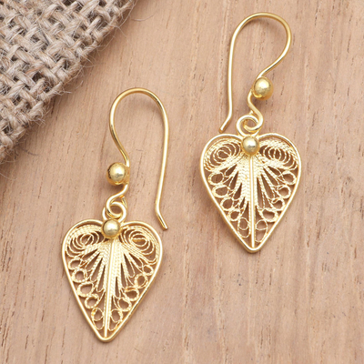 Gold-plated filigree dangle earrings, Burning Love