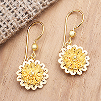 Gold-plated filigree dangle earrings, 'Jolly Flower' - Hand Made Gold-Plated Floral Dangle Earrings