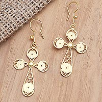 Gold-plated filigree dangle earrings, 'Calm Peak' - Handmade Gold-Plated Dangle Earrings