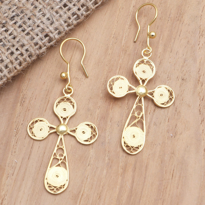 Gold-plated filigree dangle earrings, Calm Peak