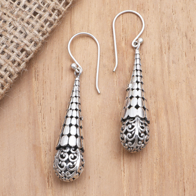 Sterling silver dangle earrings, 'Beaming Light' - Hand Crafted Sterling Silver Dangle Earrings