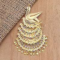 Gold-plated filigree brooch, Peacock Charm