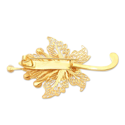 Broche de filigrana chapado en oro - Broche flor en plata de primera ley recubierta de oro