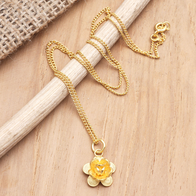 Gold-plated filigree pendant necklace, 'Plucky Flower' - Gold-Plated Sterling Silver Pendant Necklace