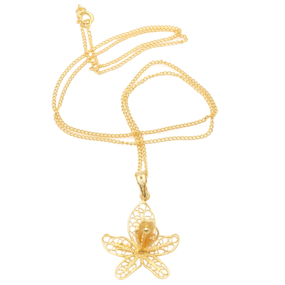 Gold-Plated Floral Filigree Pendant Necklace