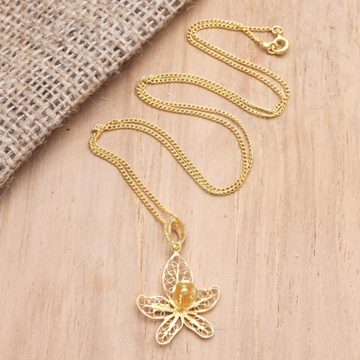 Solid Gold Or 925 Silver Upside Down Rose Flower Pendant Necklace