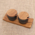Ceramic and teak wood condiment set, 'Flavor Duo in Black' - Hand Crafted Ceramic and Teak Wood Condiment Set (image 2b) thumbail