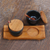 Ceramic and teak wood condiment set, 'Flavor Duo in Black' - Hand Crafted Ceramic and Teak Wood Condiment Set