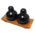 Badezimmerset aus Keramik und Teakholz - Handgefertigtes Badezimmer-Set aus schwarzer Keramik und Teakholz