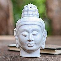 Calentador de aceite de cerámica, 'Quemador de Buda' - Calentador de aceite de cerámica artesanal con temática de Buda